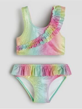 H&M Frill-Trimmed Rainbow Shimmer Bikini Swimsuit | Girls 8–10Y